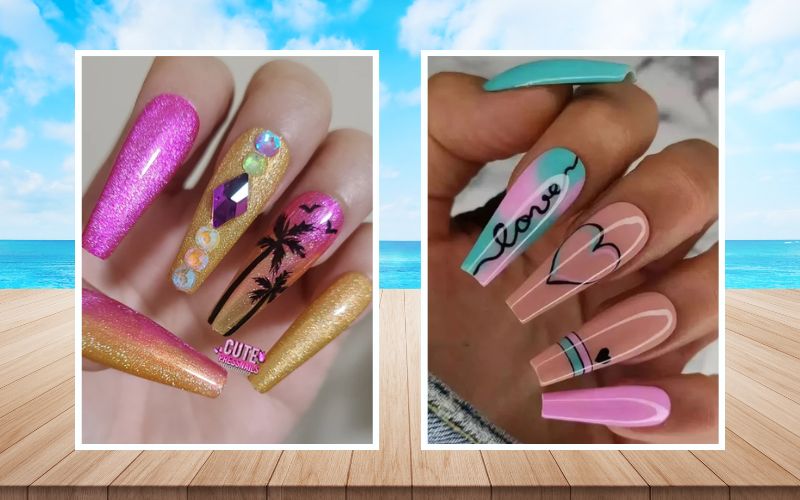 Beachy Pastel Patterns summer coffin nails