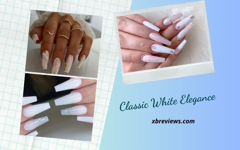 Classic White Elegance summer coffin nails