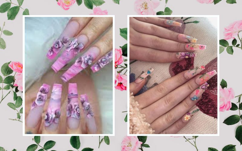 Floral Embellishments summer coffin nails