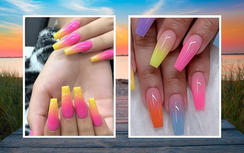 Sunset Gradient summer coffin nails