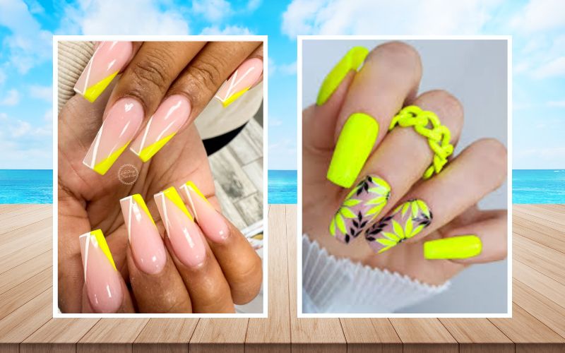 Vibrant Neon Accents summer coffin nails